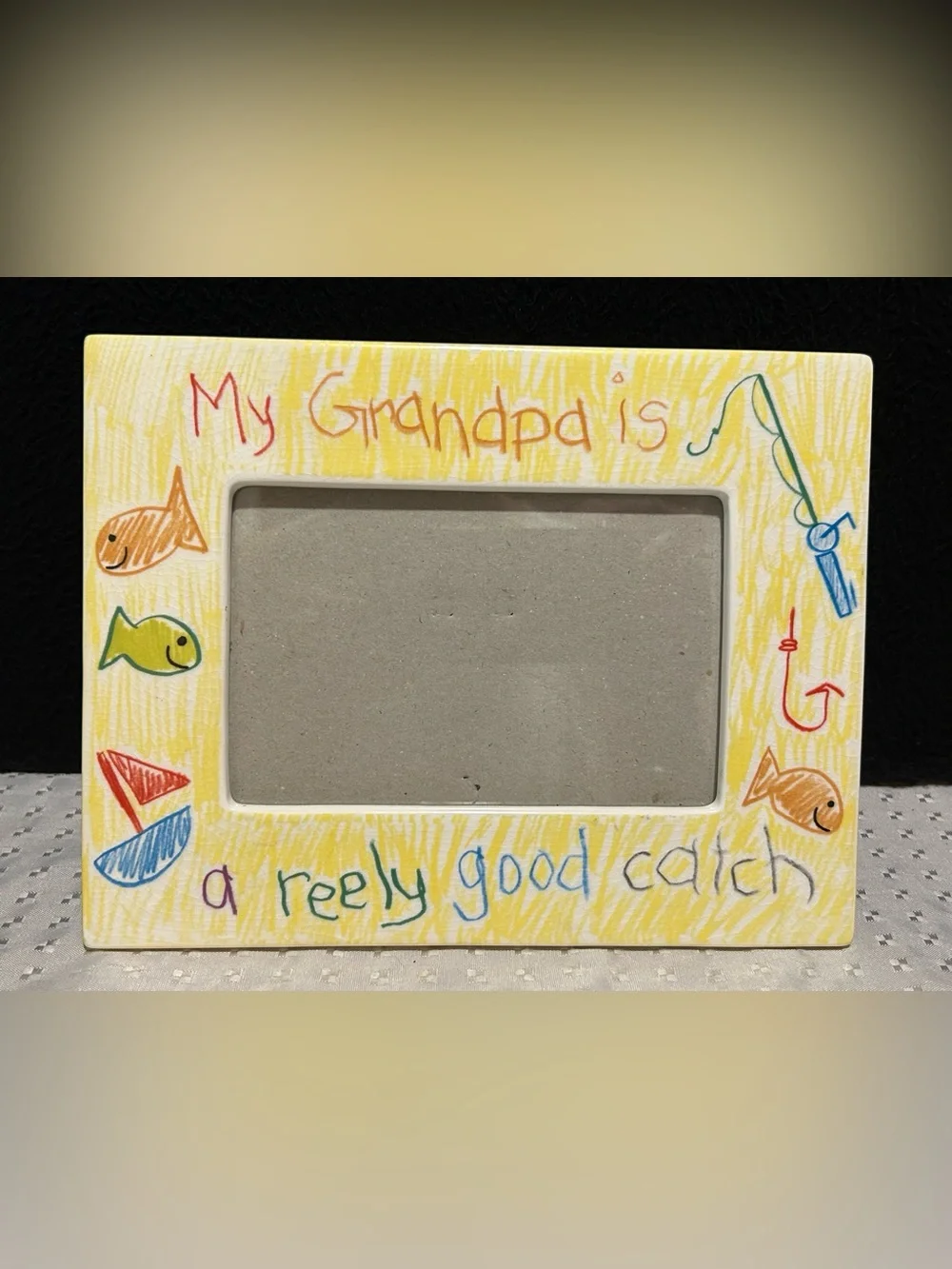 Vintage Scribbles Grandpa Picture Frame 4” X 6” Photo Fishing by RUSS
